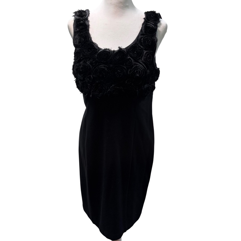 Carmen Marc Valvo Black Rosette Floral Applique Sheath‎ Dress Womens Size M #920